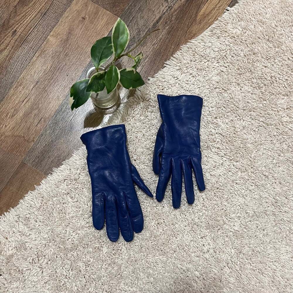 JB Guanti Size 7.5 Blue Genuine Leather Cashmere Lined Gloves